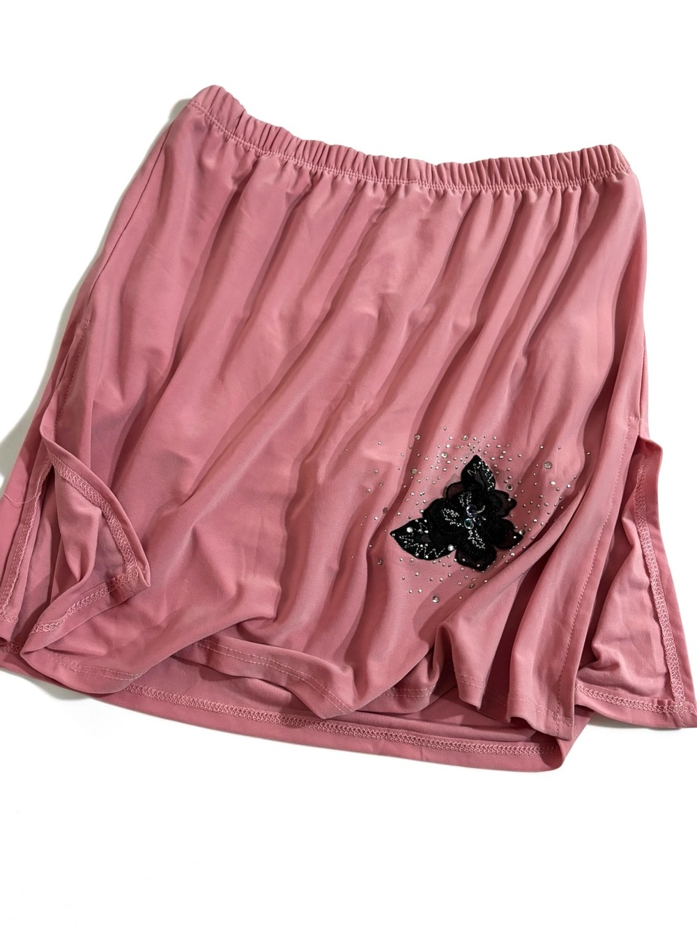 Y2K Pink Rhinestone Floral Appliqué Fairycore Mini Skort McBling Made in USA S